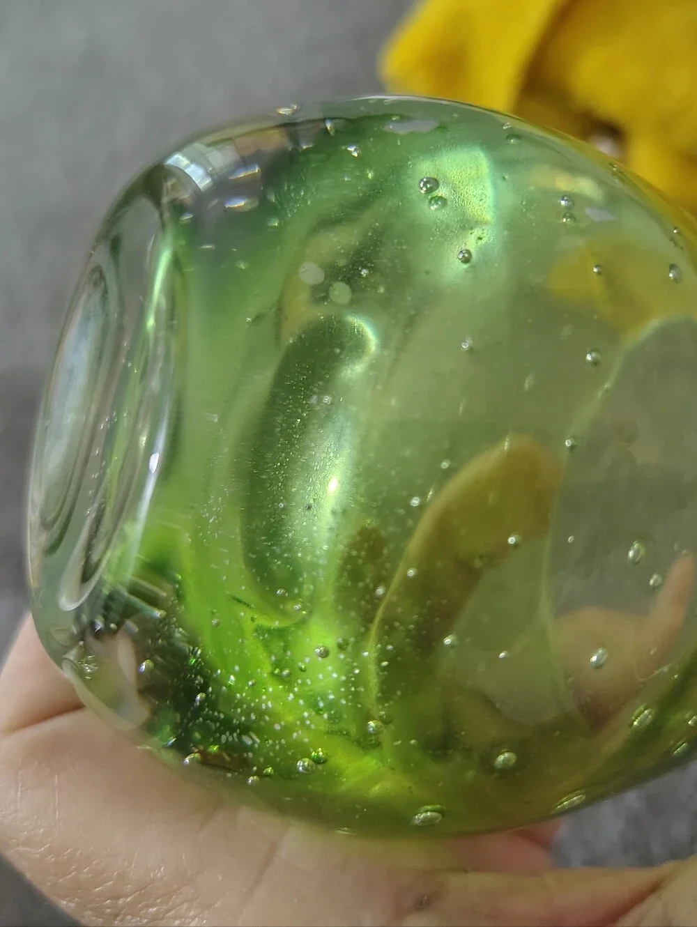 Vintage Handblown Green Glass Votive Holder Historic Bubble Pattern